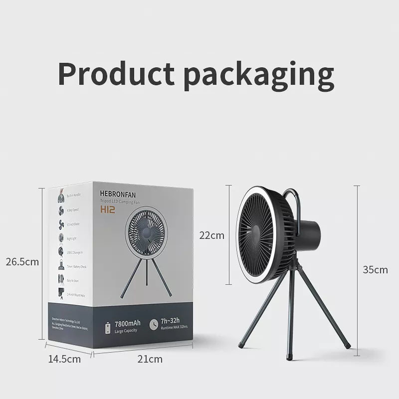 Outdoor Portable Tripod Stand Fan Electric Battery Powered With Light Timing ODM OEM